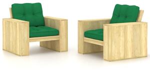 Zahradní židle 2 ks + zelené podušky impregnovaná borovice