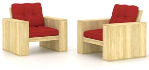 Zahradní židle 2 ks + červené podušky impregnovaná borovice