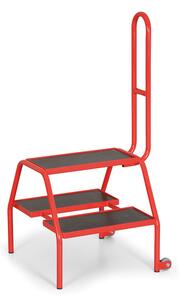 Ocelové mobilní schůdky s opěrnou rukojetí, 2 kolečka, výška plošiny 46 cm
