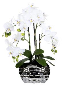 Umělá Orchidej bílá v květináči, 55cm