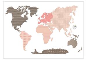 Yellow Tipi Samolepka World Map Pink, 155x88cm