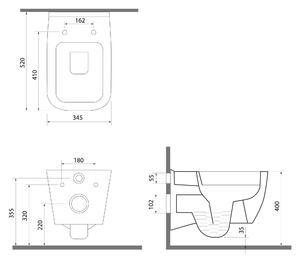 Isvea, VEA závěsná WC mísa, Rimless, 34,5x52cm, bílá, 10VA02001