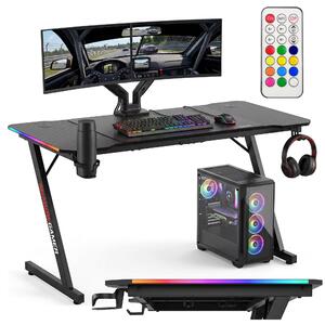 Herní stůl GAMER 2.0 s LED RGB osvětlením – 140 cm, s podložkou pod myš