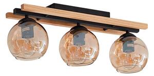 Lindby - Maite 3 Stropní Lampa Černá/dřevo/Jantar