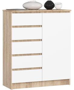 Ak furniture Komoda JERRY 80 cm 1 dveře 5 zásuvek dub sonoma/bílá