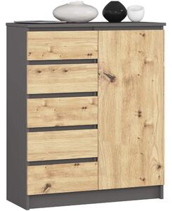 Ak furniture Komoda JERRY 80 cm 1 dveře 5 zásuvek grafitová/dub artisan