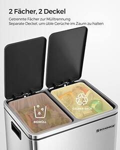 Dvojitý odpadkový koš na tříděný odpad 2x15 l, stříbrný LTB030EB02