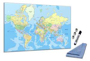 Glasdekor Skleněná magnetická tabule modrá mapa světa A-82821382-5050