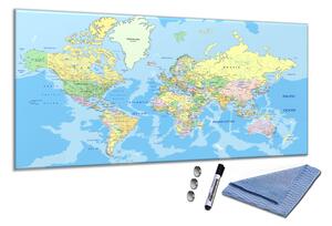 Glasdekor Skleněná magnetická tabule modrá mapa světa A-82821382-6070