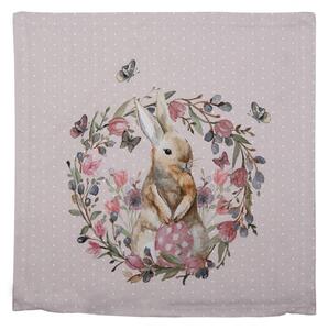 Béžový bavlněný povlak na polštář s králíčkem Happy Bunny – 40x40 cm