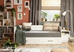 Rozkládací postel s matracemi a polštáři TETRIS, bílá lesk/béžová