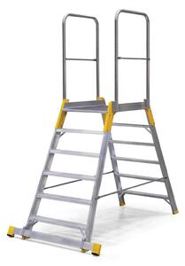 Hliníkový můstek, žebřík s plošinou, oboustranný ALVE FORTE, 2x6 příčky, výška plošiny 1,26 m