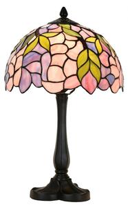 Stolní lampa Tiffany Thijs růžová s florálním motivem – 30x50 cm