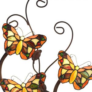 Nástěnná lampa Tiffany Saber žluto hnědá se 4 motýlky – 32x68 cm
