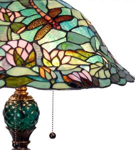 Stolní lampa Tiffany Dragonfly zeleno hnědá s motivem vážky – 47x60 cm