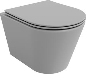 MEXEN - Rico WC mísa Rimless, WC sedátko se zpomalovacím mechanismem, Slim, duroplast - světle šedá matná - 30724061