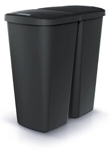 Prosperplast Odpadkový koš COMPACTA Q DUO recyklovaný černý s černým víkem, objem 45l