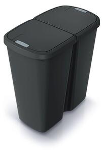 Prosperplast Odpadkový koš COMPACTA Q DUO recyklovaný černý s černým víkem, objem 45l