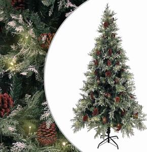 Vánoční stromek s LED a šiškami zelený a bílý 225 cm PVC a PE 3094566