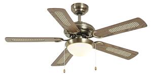 Stropní ventilátor mosazný s potiskem dřeva a ratanem 105 cm s tahovým spínačem - Mistral Majas