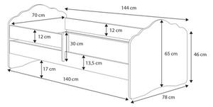 Dětská postel FALA 140 × 70 cm s úložným šuplíkem a ochrannou zábranou – motiv mořská víla