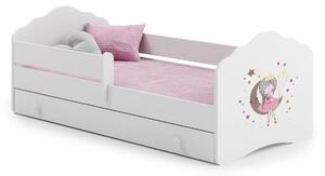 Dětská postel FALA 140 × 70 cm s úložným šuplíkem a ochrannou zábranou – motiv spící princezna