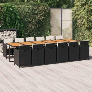 13dílný zahradní jídelní set s poduškami polyratan černý 3095626