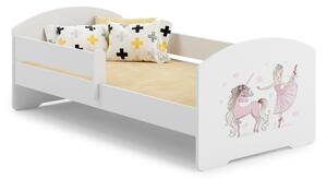 Dětská postel LUK 140 × 70 cm s ochrannou zábranou – motiv dívka s jednorožcem