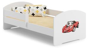 Dětská postel LUK 140 × 70 cm s ochrannou zábranou – motiv závodní auto