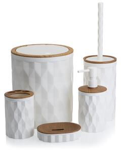 HowHomely Sada koupelnových doplňků Reina bílá/prvky s povrchovou úpravou v dekoru dřeva