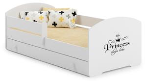 Dětská postel LUK 140 × 70 cm s úložným šuplíkem a ochrannou zábranou – motiv princezna