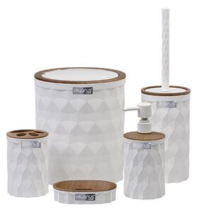 OKYANUS Sada koupelnových doplňků Diamond bílá/prvky s povrchovou úpravou v dekoru dřeva
