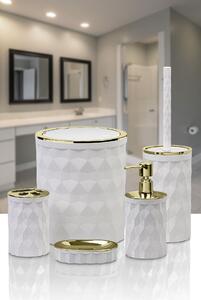 Sada koupelnových doplňků Diamond bílá/prvky se zlatou povrchovou úpravou