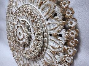 Závěsná dekorace MANDALA 3D, bílá, 90 cm, teakové dřevo (Masterpiece ruční práce)