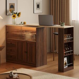 Kuchyňský ostrůvek Flieks s otočnou deskou o 360°, komoda s posuvnými dvířky, barový stůl se zásuvkou, rozměry 172 x 40 x 96 cm, barva: přírodní, materiál: MDF