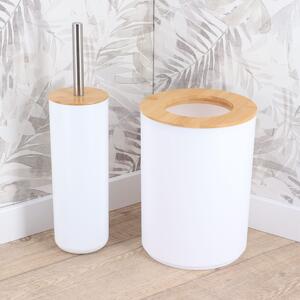 WC kartáč Timeless, bílý/s dřevěnými a chromovými prvky