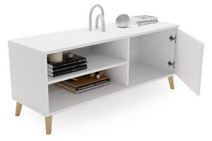 TV stolek VIVA 110 cm – bílá – dřevěné nohy