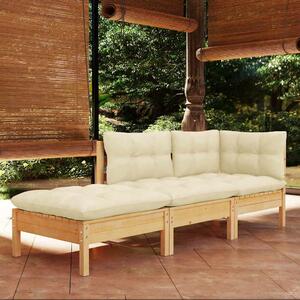 3dílná zahradní souprava krémové podušky masivní borovice 3096280