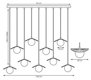 Závěsné svítidlo FLORA 9 – vínové, opálové sklo, 9× G9, šířka 100 cm