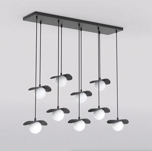 Závěsné svítidlo FLORA 9 – černé, opálové sklo, 9× G9, šířka 100 cm