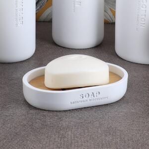 Miska na mýdlo Loudis, bílá/s dřevěnými prvky