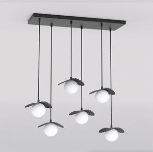 Závěsné svítidlo FLORA 6 – černé, opálové sklo, 6× G9, šířka 77 cm