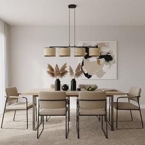 Závěsné svítidlo ECO 4 – černé / ratanové, 4× E27, šířka 95 cm