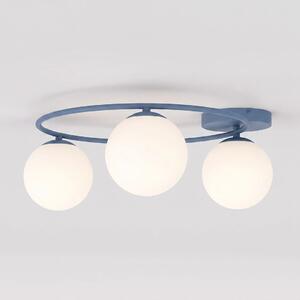 Stropní svítidlo SOPRA 3 – tlumeně modré, bílé sklo, 3× E14, šířka 40 cm