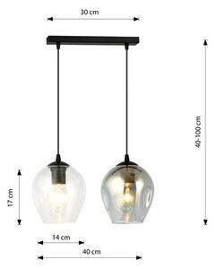 Závěsné svítidlo ISTAR 2 – černé, čiré / grafitové sklo, 2× E27, šířka 40 cm
