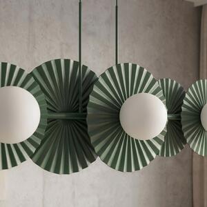 Závěsné svítidlo UMBRA 6 – olivově zelené, bílé sklo, 6× G9, šířka 92 cm