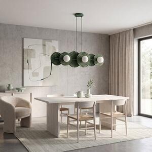 Závěsné svítidlo UMBRA 6 – olivově zelené, bílé sklo, 6× G9, šířka 92 cm