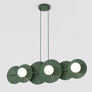 Závěsné svítidlo UMBRA 6 – olivově zelené, bílé sklo, 6× G9, šířka 92 cm