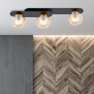 Stropní svítidlo PLAZA 3 – černé, jantarové sklo, 3× E14, šířka 70 cm