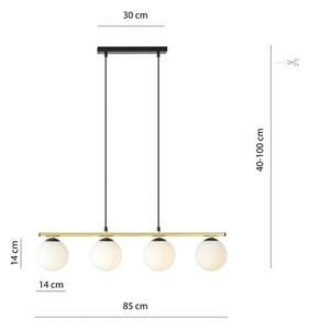 Závěsné svítidlo ALORA 4 – černé, opálové sklo, 4× E14, šířka 85 cm